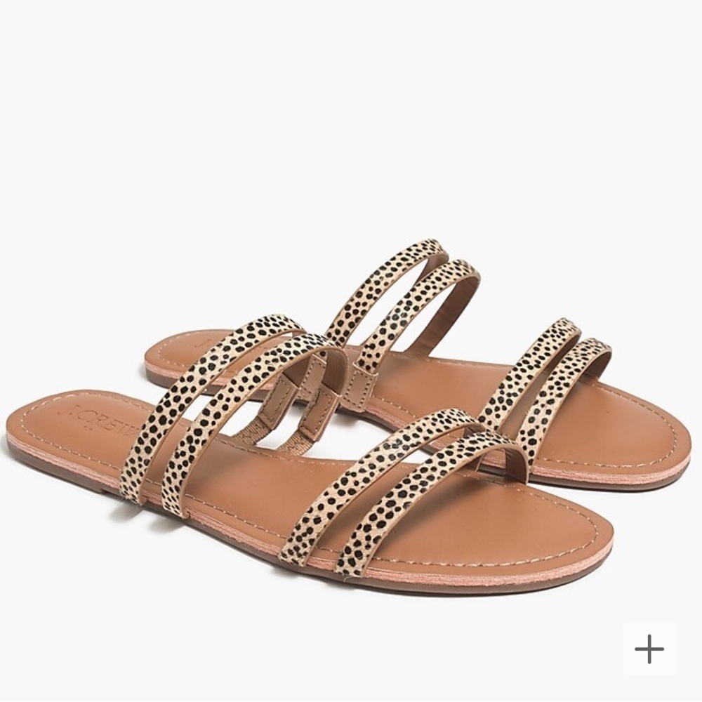 J.Crew Calf hair seaside slide sandals leop print vacation cruise summertime